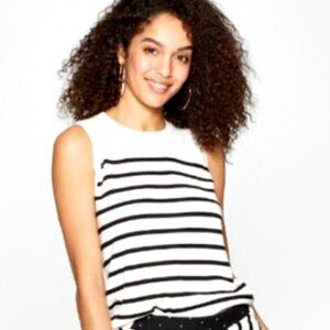 a new day Sleeveless Crew Neck Knit Top Sz S Striped Cream & Black #331F